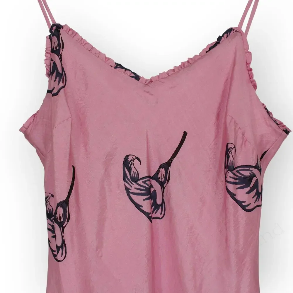 Large Alix of Bohemia Athens Pink Calla Lily Silk Slip Dress Sweetheart Lined - Picture 11 of 16
